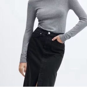 Mango Black Denim Midi Skirt
